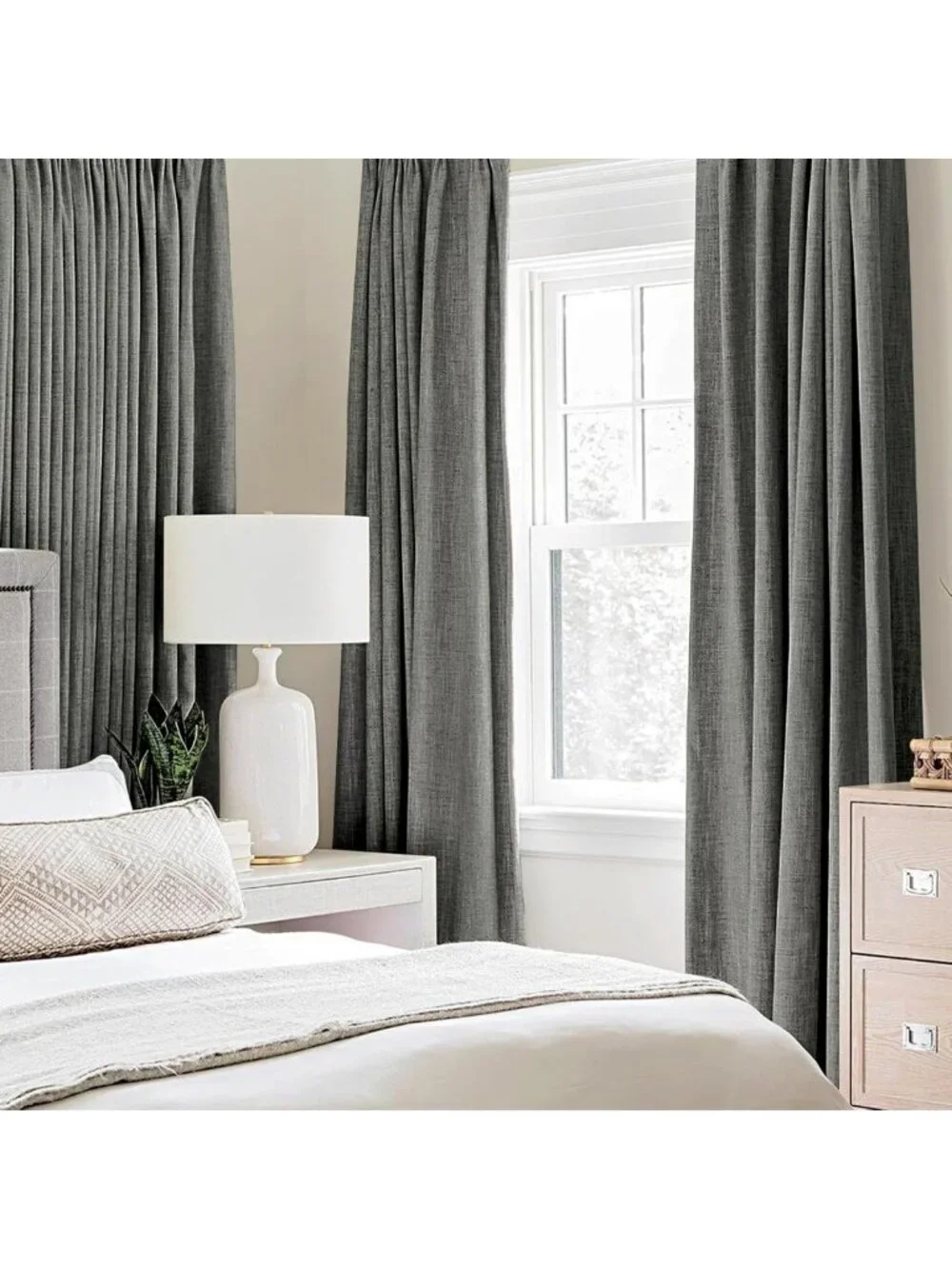100% Blackout Linen Curtains for Bedroom, Dark Grey, 52x84 Inches, Room
